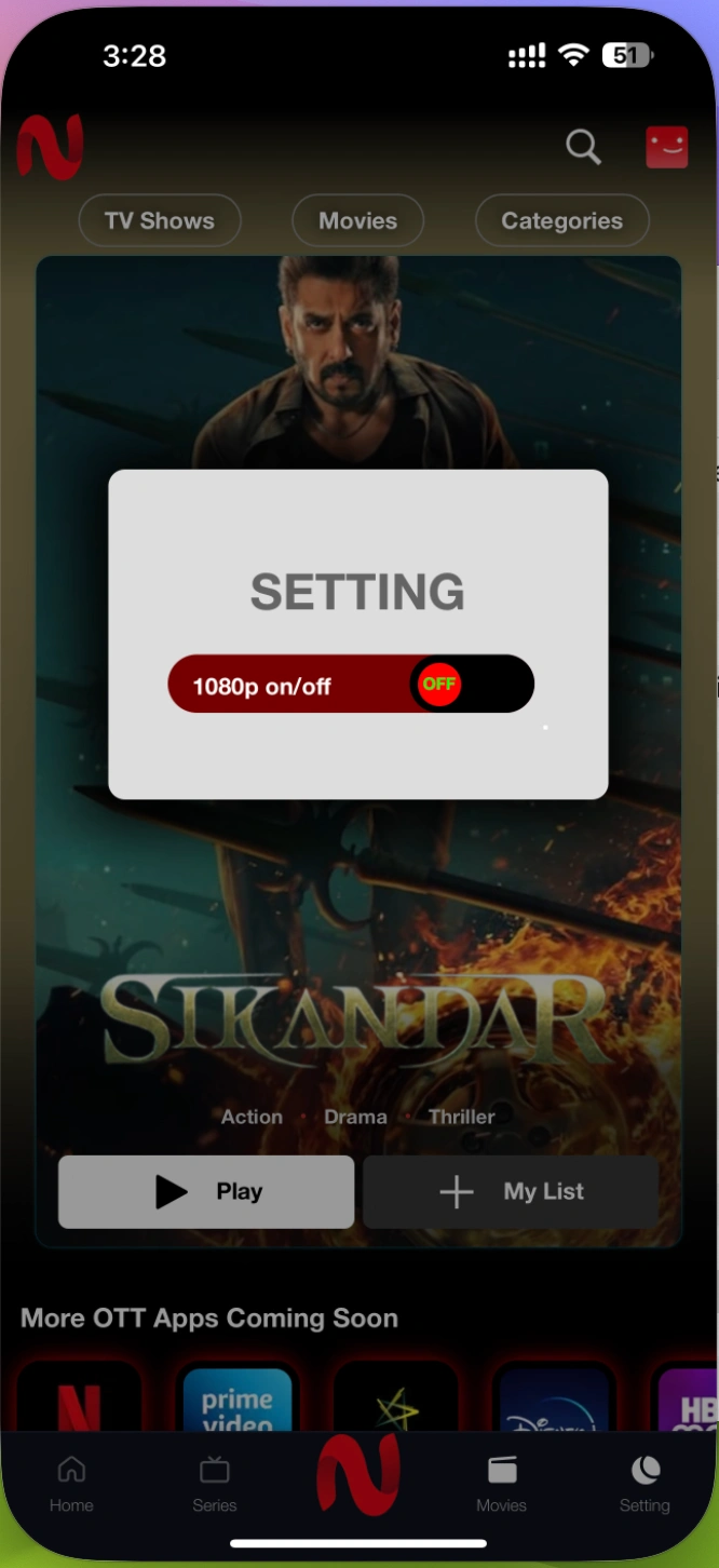 Resolution Toggle in NetMirror Settings Panel