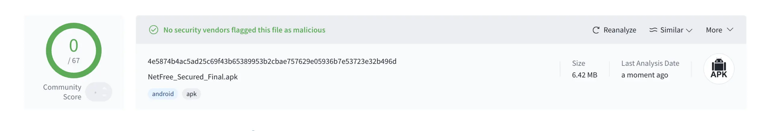 NetMirror VirusTotal Scan Result